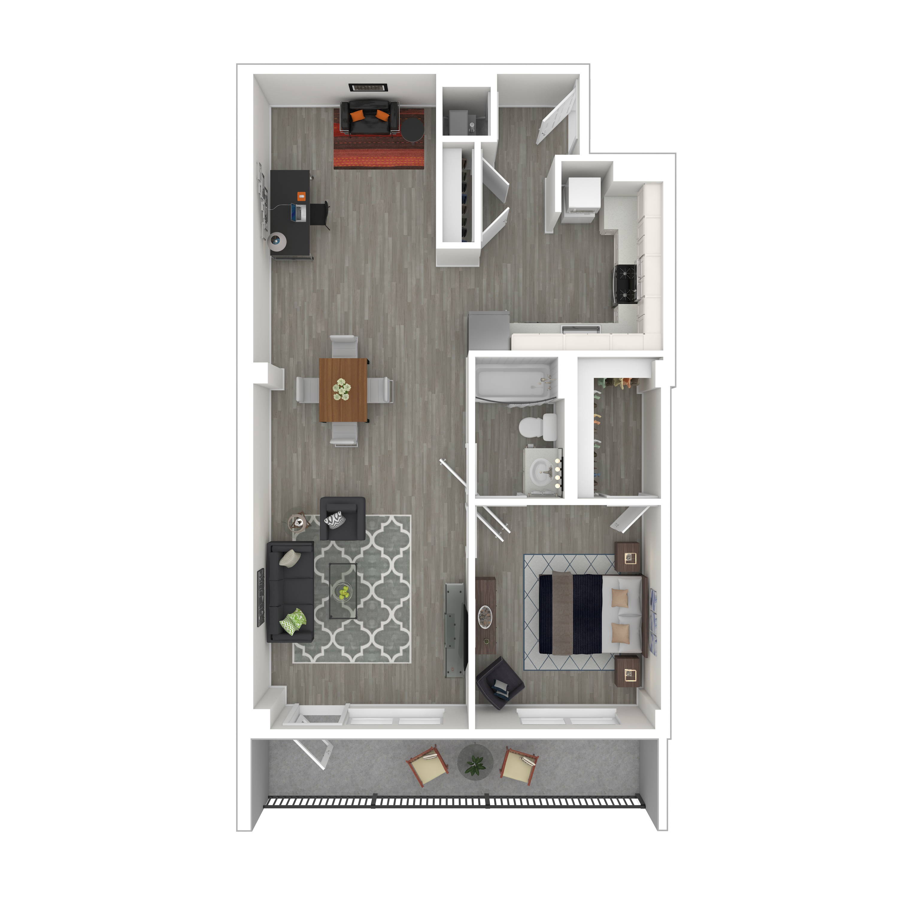 Floor plan for 1 bed, 1 bath, 1028 sqft